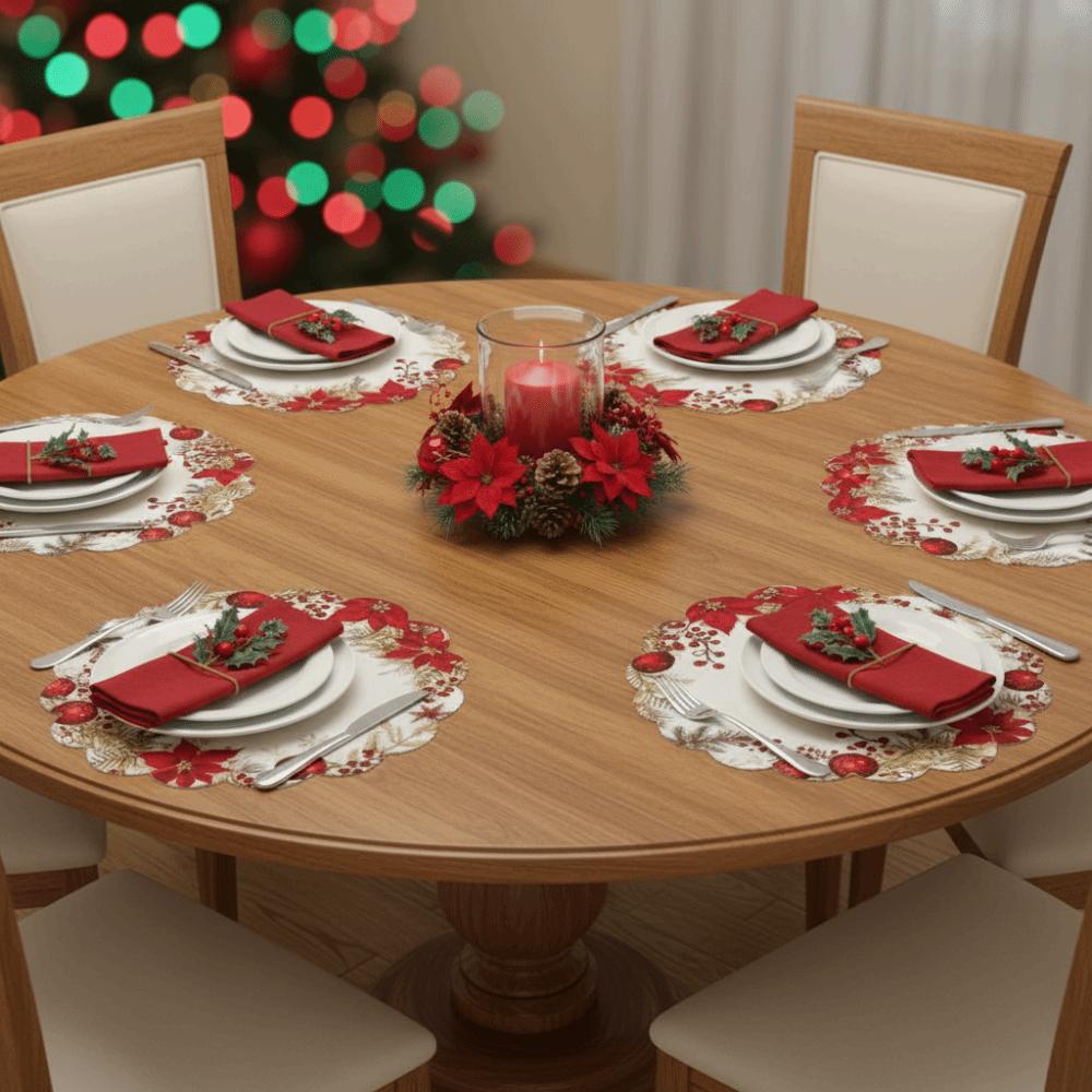 6pcs Easy Clean Red Berry Mat Heat Resistant Scalloped Dining Decor Holiday Dinner Mat Home Dining