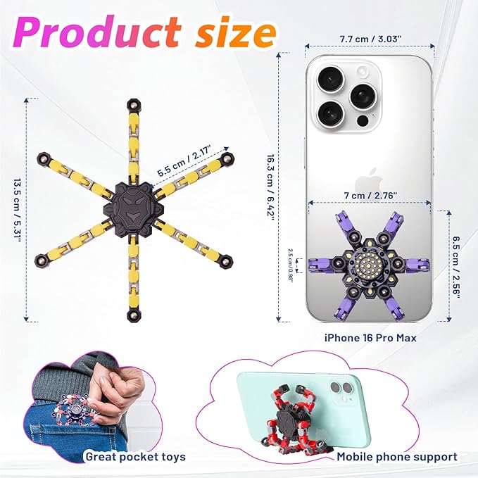 Fidget Spinner Toys Transformable Chain Robot Finger Toy for Kids and Adults Stress Relief Sensory Fidget Toys Fingertip Gyros