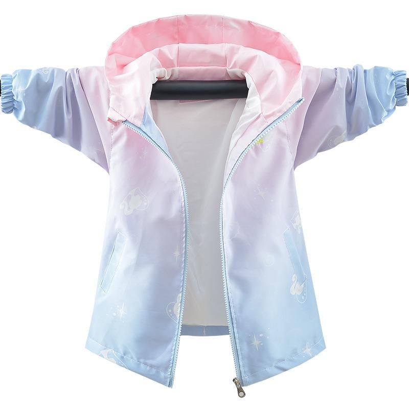 Kids Girls Gradient Casual Korean Style Hooded Windbreaker Jacket Outerwear