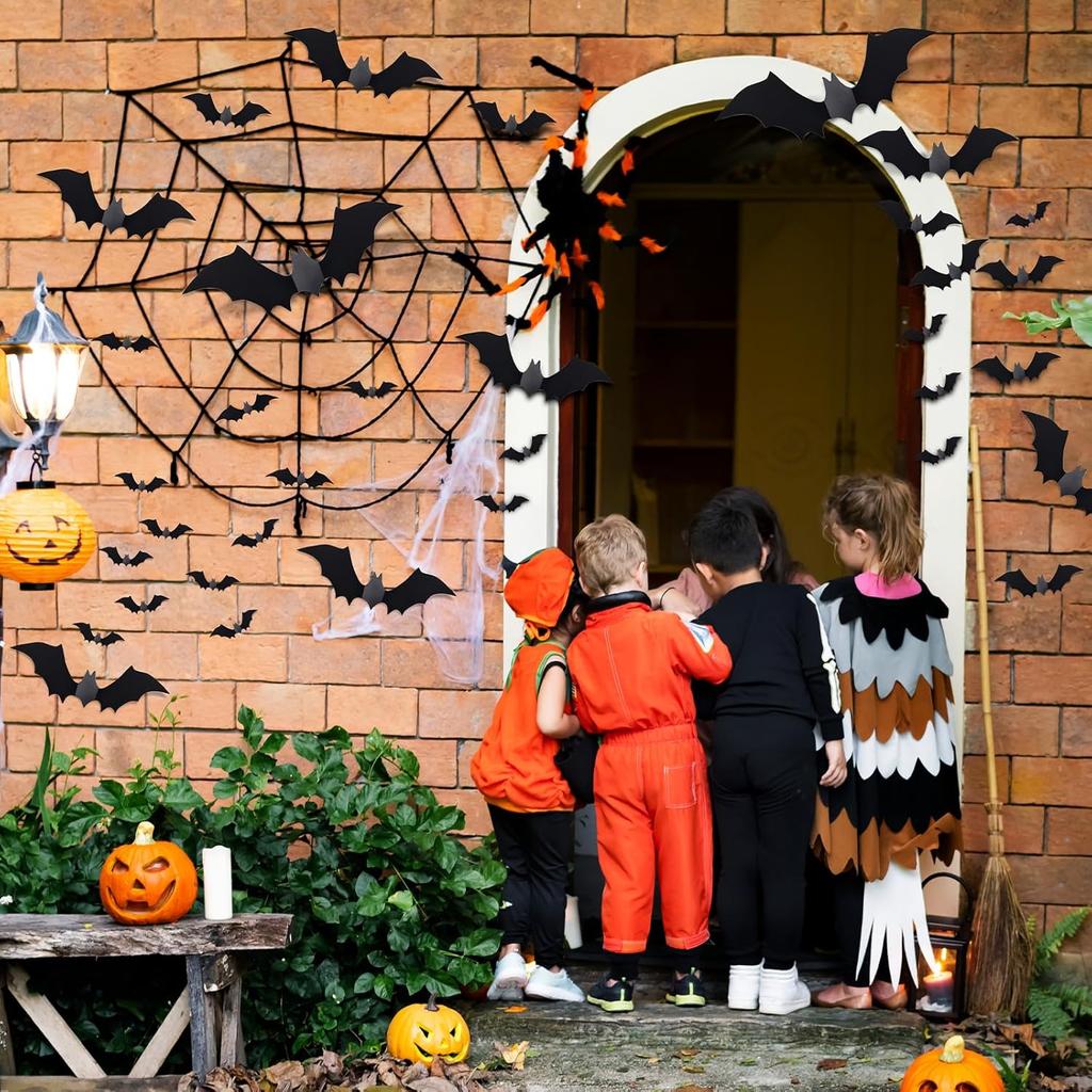 Bats Halloween Wall Decor - 81 Pcs Reble 3D PVC Decorative Wall Bats with Double-Sided Adhesive