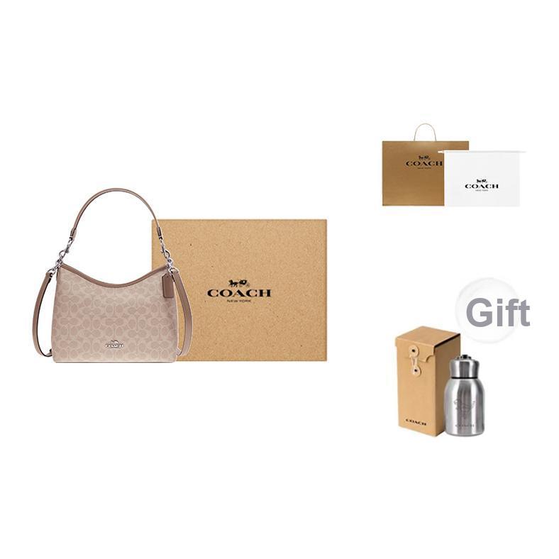 Coach Laurel 31 Tracolla Rimovibile Chiusura a Zip Tela Rivestita Borsa a Spalla a Tracolla Grande Borse da Donna Grigio Sabbia-Marrone CV975-SVPWH