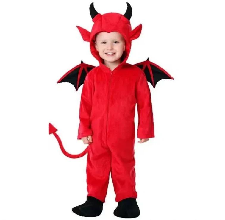 Halloween Children's Costume Night Fork Hooded Red Demon Vampire Performance Costume Cute Little Demon Bat Performance Costume