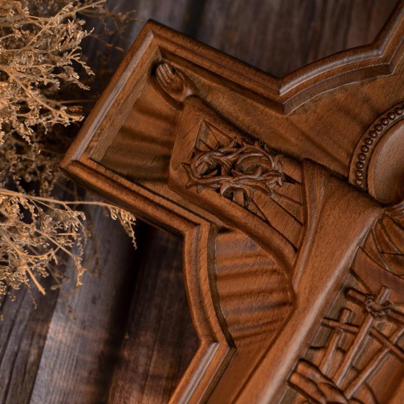 Vintage socha Ježíše, velikonoční katolický kříž, dekorace na zeď v interiéru, křesťanské dřevěné kříže, náboženský křestní dárek