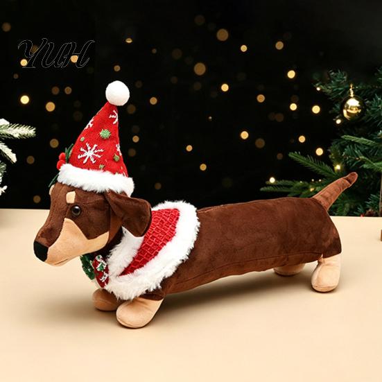 Decorative Plush for Window Christmas Dachshund Toy, Cute Dog Stuffed Animal with Santa Hat Sweater, Festive Figurine Home Soft Holiday Decor Ornament