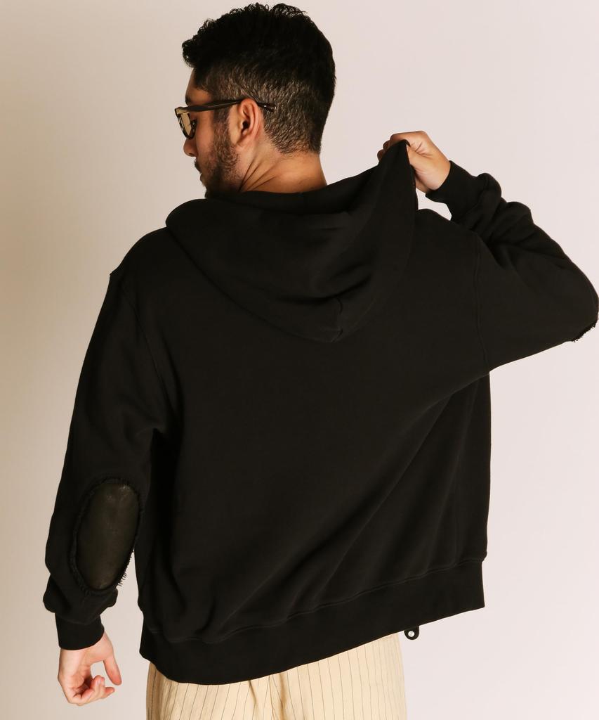 Schott Leather Elbow Patch Zip Hooded Sweatshirt, Men's, Size M, 010, Black, 782-5231003