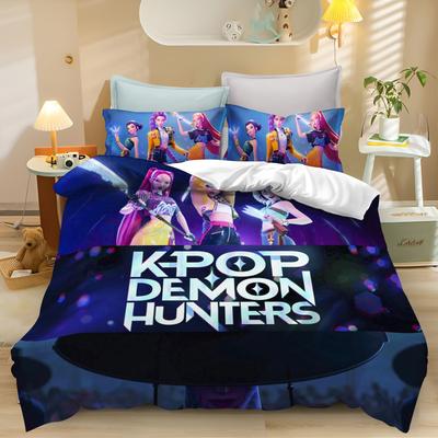 K-Pop Demon Hunters Themed Bedding Set Colorful Print Polyester Duvet Cover & Bed Sheet Student Dormitory Textile Kid Gift
