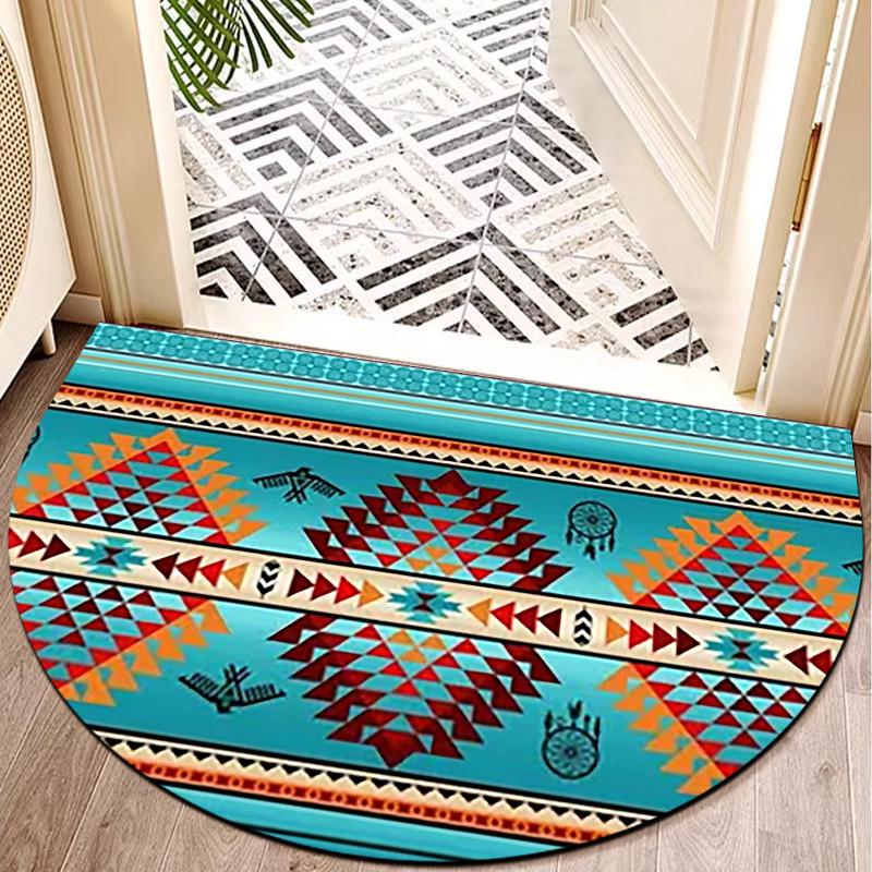 Aztekisch Terrakotta Boho Halbrund Fußmatte Rutschfest Innen Außen Eingangsteppich Langlebig Wasserdicht 90cmx60cm