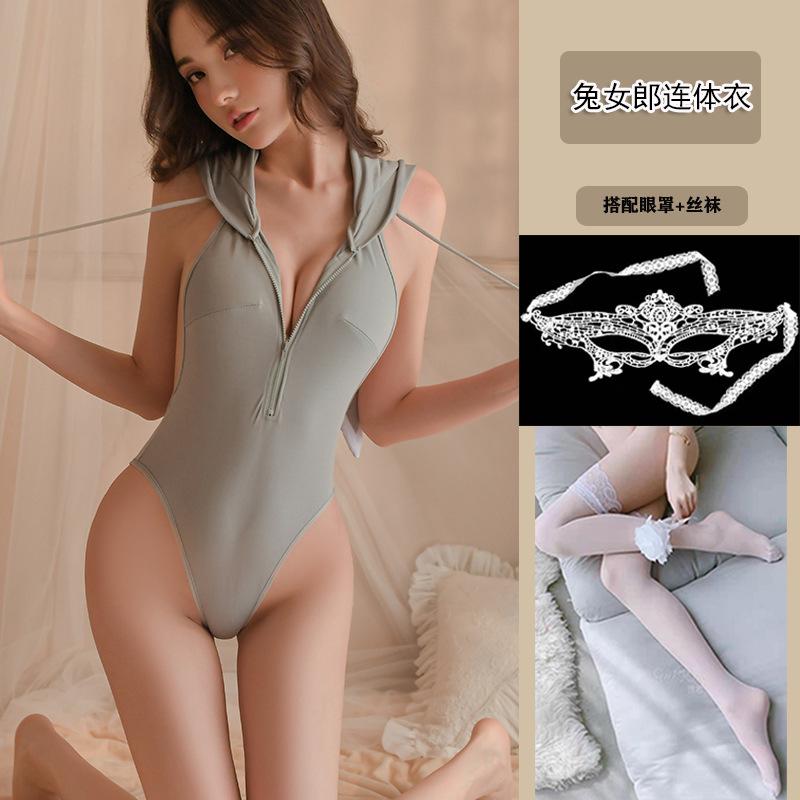 Large Size Fun Bunny Zipper Backless Deep V Bare Tits Cosplay Sexy Seduction Flirting Q onesie