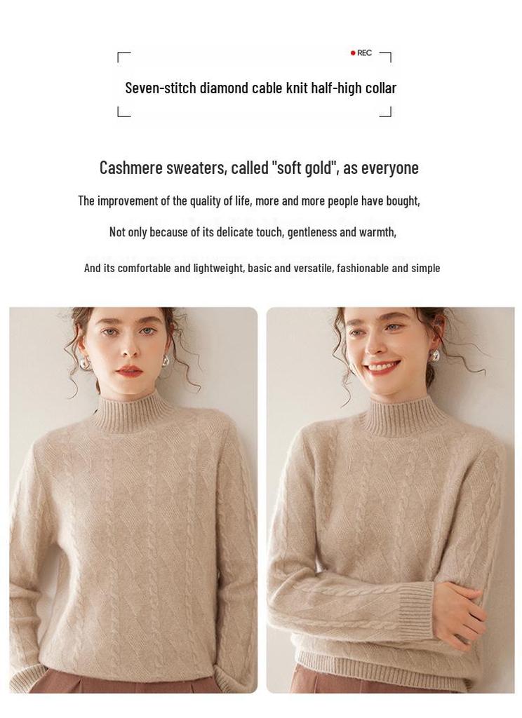 Women's Winter Cashmere Knit: Half-High Collar, Thickened, Loose Fit Sweater