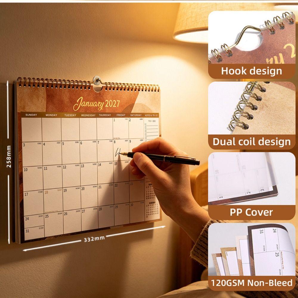 Oil Painting Style 2027 Flower Desk Calendar Foldable English Calendar Double-coil Calendar  Office