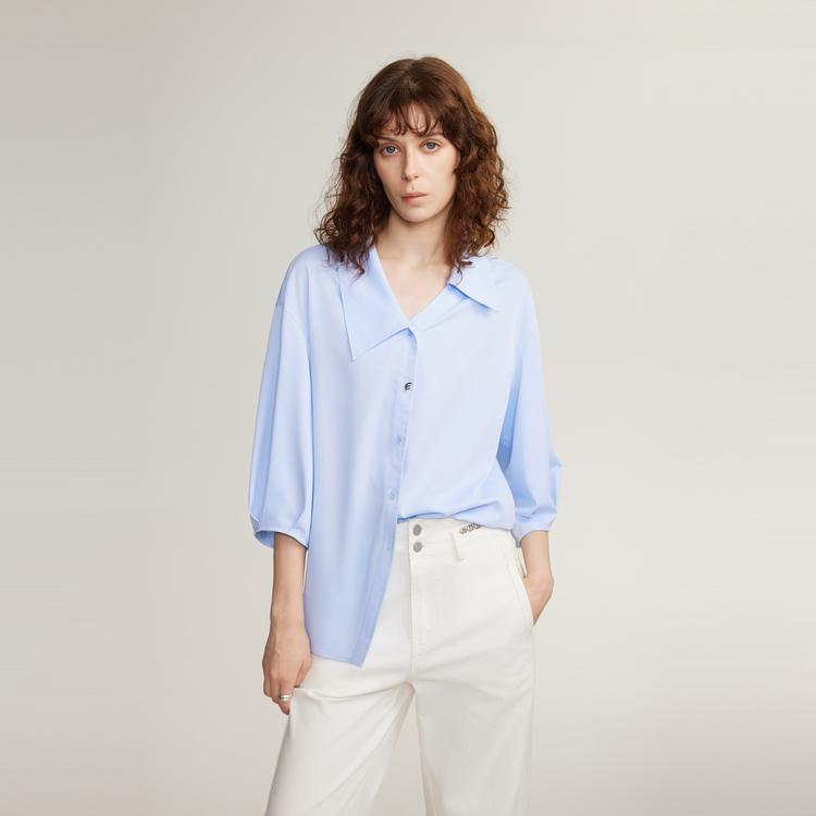 ELLE French Design Minimalist Loose Shirt Women Tops Light-Blue EC48656
