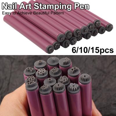6/10/15pcs Floral Butterfly Pattern Nail Graffiti Pen Stamping Plate Nail Brush Stamp Pen  New Year