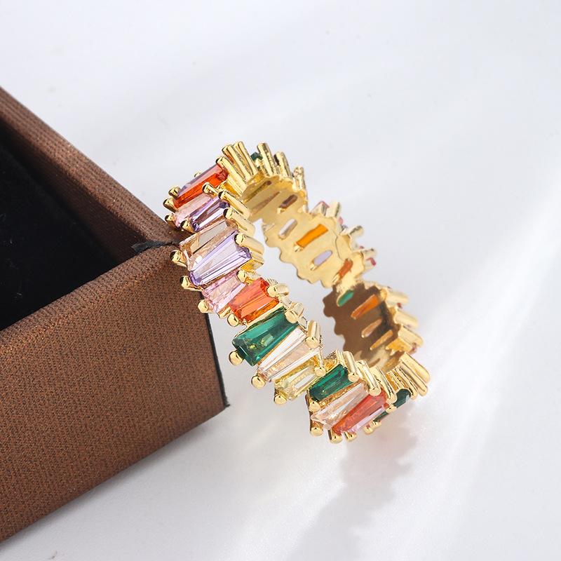 Silver Plated Zircon Ring Color Full Diamond Women's Gem Ring Jewelry