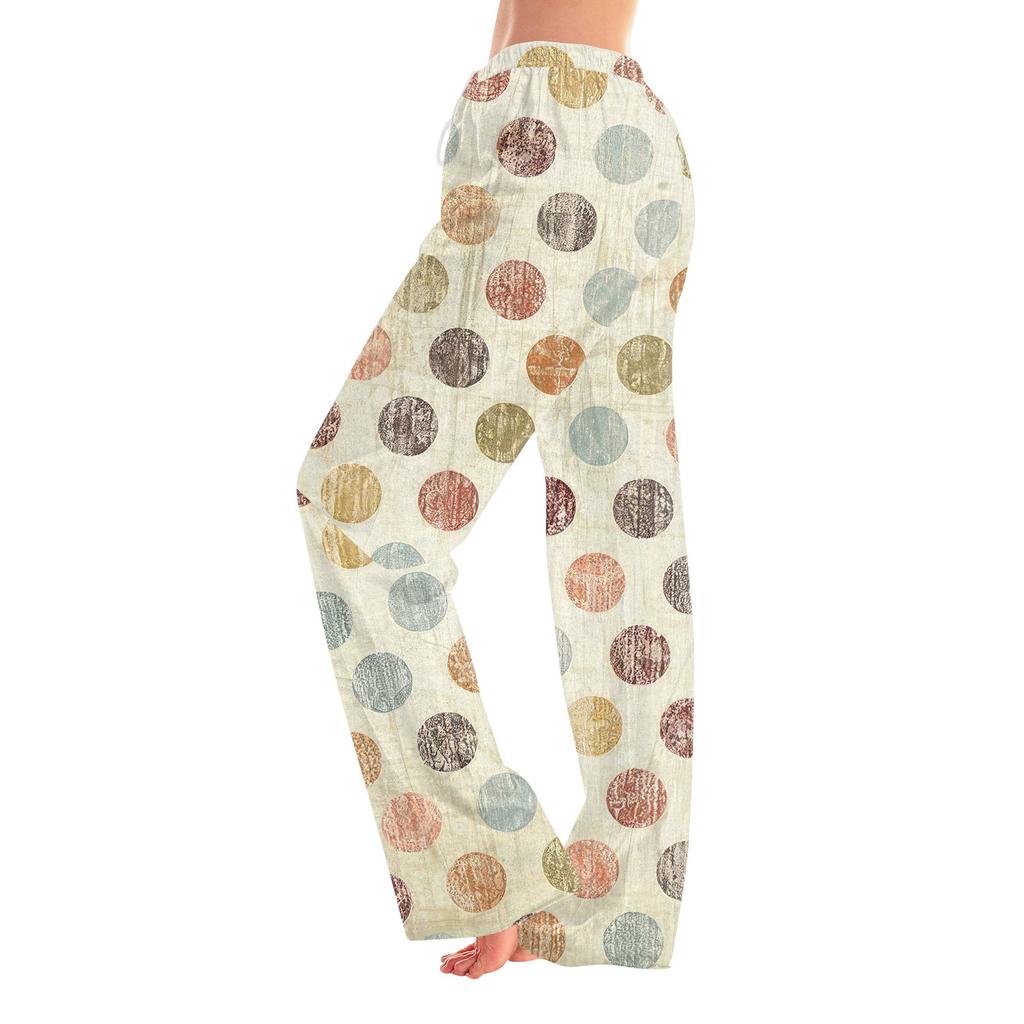 Womens Pajama Pants Sleepwear Casual Drawstring Elastic Waist Pants Comfy Straight Yoga Loose Trousers