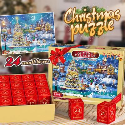 Calendario dell'Avvento Puzzle di Natale Conto alla Rovescia di 24 Giorni Fino a Natale 1008 Pezzi Puzzle Scatola Regalo a Sorpresa Calza Giocattolo di Natale