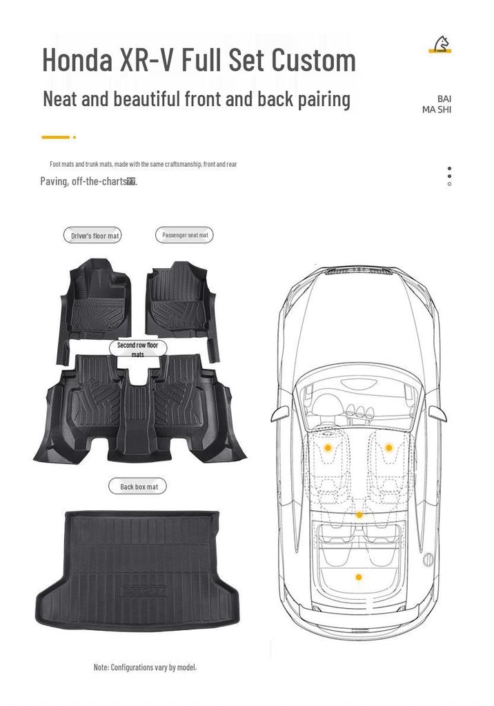 Honda XRV Floor Mats (2015-2024 Models) - Fully Enclosed TPE, Dongfeng Modified, Car-Specific.