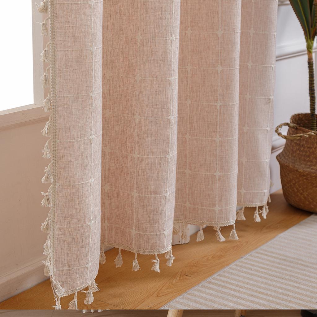 Modern Yarn-Dyed Waterproof Cotton And Linen Curtains Solid Color Semi-Shading Small Fresh Living Room Balcony Light Luxury Cotton And Linen Curtains
