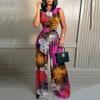 Women's High Neck Sleeveless Jumpsuit Slim Fit High Waist Casual Tie Dye Floral Print Wide Leg Romper