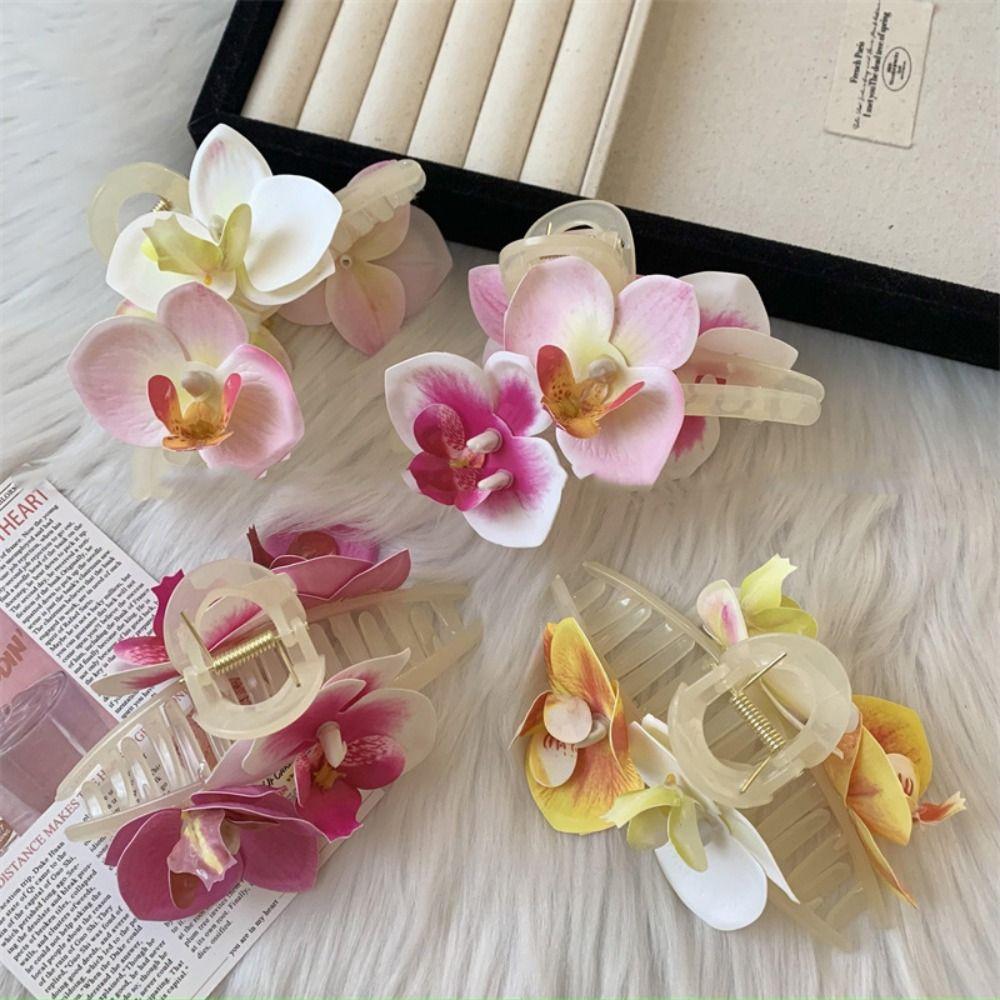 Cloth Orchid Hair Clip Butterfly Orchid Large Shark Clip Creative Flower Hair Claw  Female