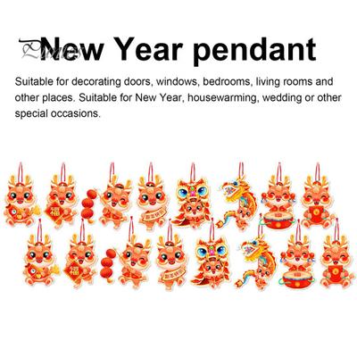 16Pcs Year of 2024 Mascot Dragon Pendant Double-Side Printing Dragon Figurine Paper Craft Art Ornament Adorable Animal Hanging Decoration for