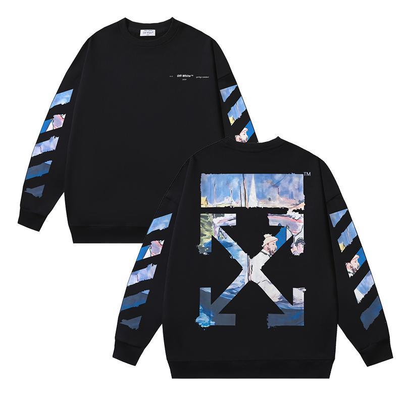 1086 Off-White 2025 Autumn and Winter New OW Monet Oil Painting Arrow Print Men's and Women's Round Neck Hoodie