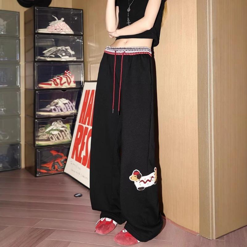 Amerikanische Retro Dackel Sporthosen für Damen Neue Frühjahrs Lockere Weite Beine Gerade High Street Lässige Hosen