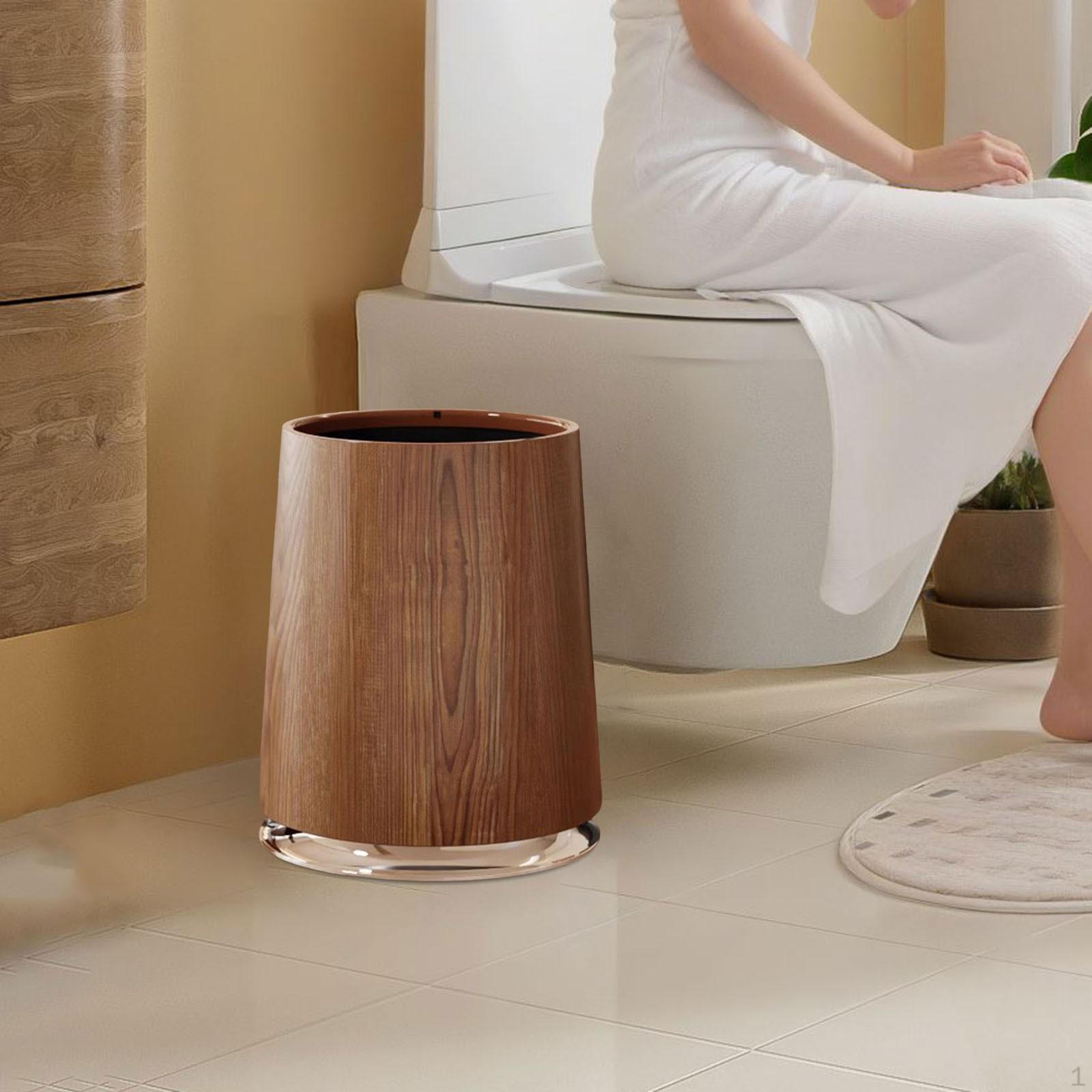 

Imitation Wood Grain Trash Can Garbage Portable Round Retro Decorative Open Top Wastebasket for L