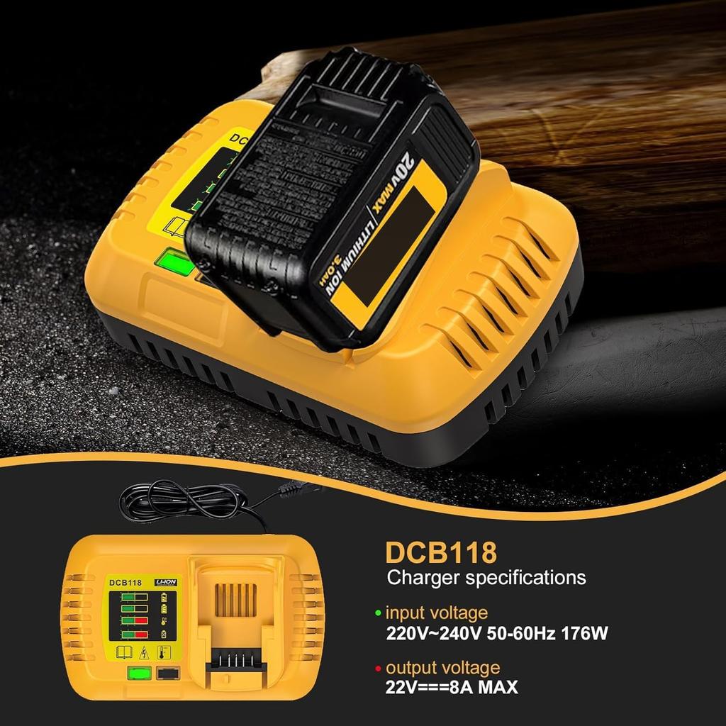 DCB118 Rapid Charge for Dewalt - Replace 20V and 60V MAX Rapid Charge, Compatible with All 20V and 60V MAX DEWALT Batteries (Charger Only)