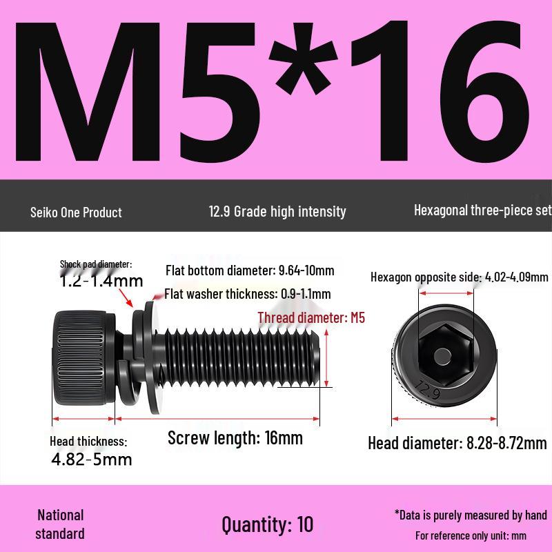 12.9 Grade M4-M12 Socket Head Cap Screw with Washer: Three-Piece Cylindrical Bolt
