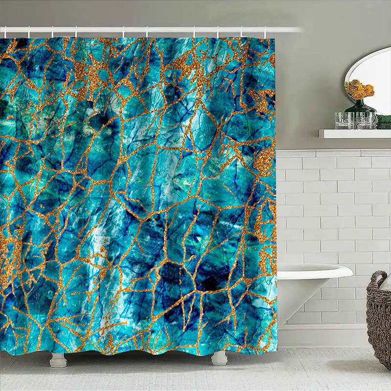 Modern Blue Gold Shower Curtain Waterproof Bath Decoration Home Decor Polyester Fabric Bathtub Cover Green Gold Edition