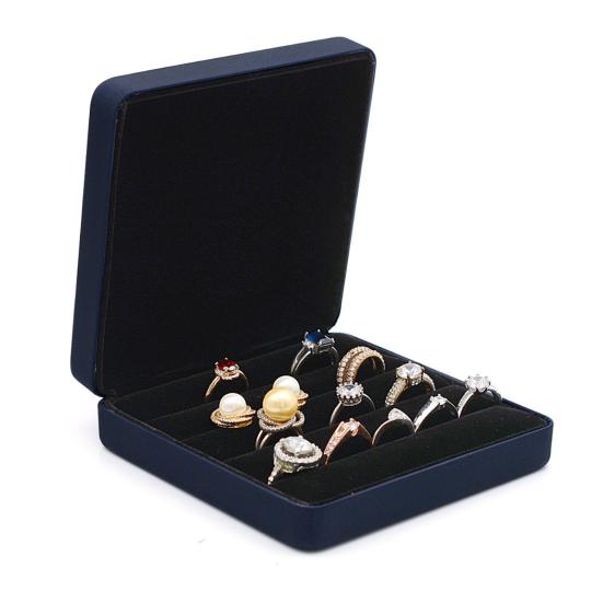 Portable Jewelry Storage Box Luxury Faux Leather Velvet Lining Solid Color Large Capacity Ear Studs Finger Ring Organizer Holder Container Case