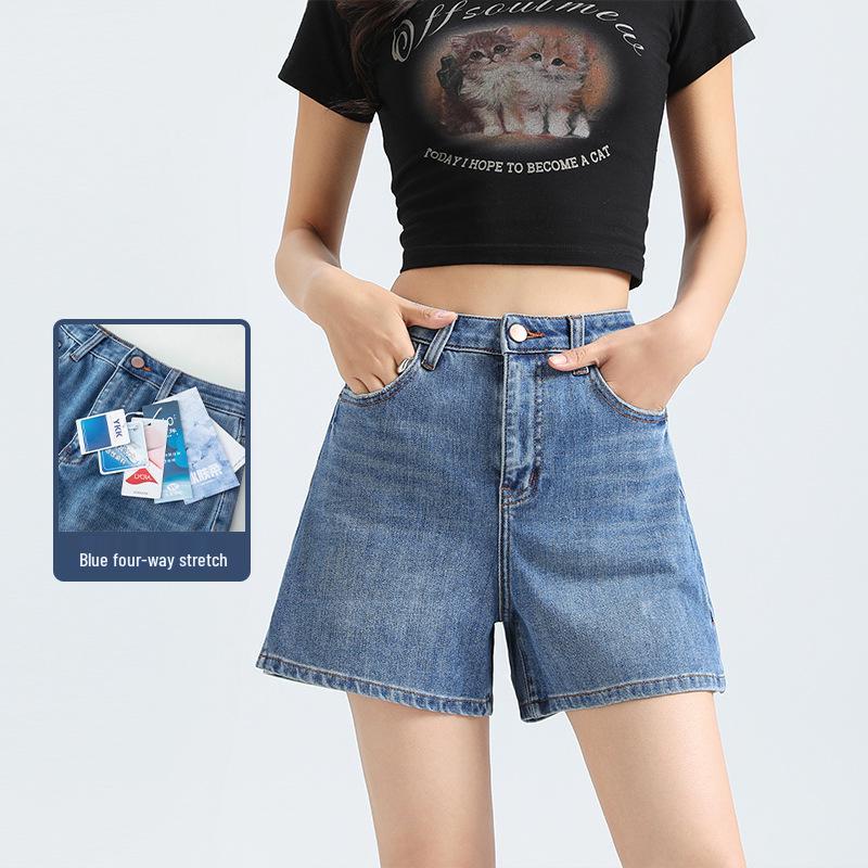 

Four-Way Stretch A-Line Denim Shorts - Super Soft, High Quality, Summer Side Slit, Three-Quarter Length Pants 28