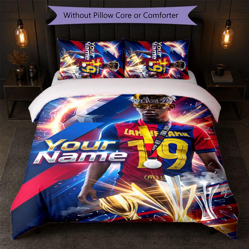 Set Biancheria da Letto Personalizzato con Nome Testo Lamine Yamal 1 Copripiumino+2 Federe Logo Calcio Regalo Personalizzato per Occasioni Speciali Decorazione Camera da Letto