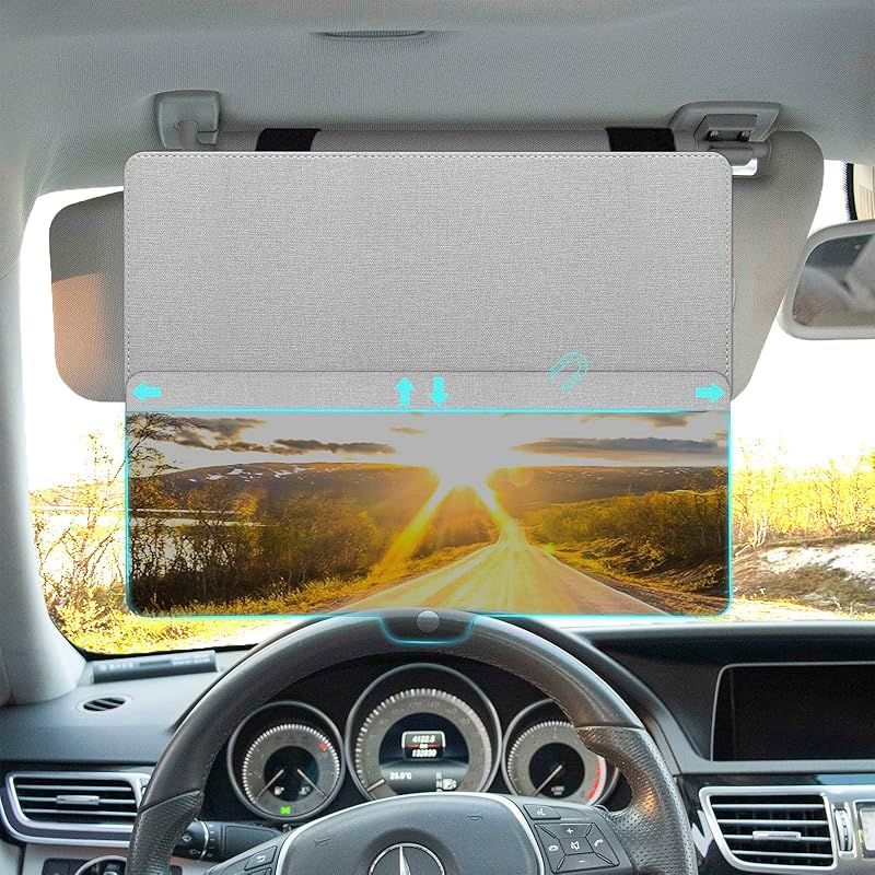 NAZZO Sun Visor Extender For Car, Sun Blocker With PC Sunshade Lens, Magnetic Mounting Adjustable Position, Protect From Glare, UV Rays, Snow