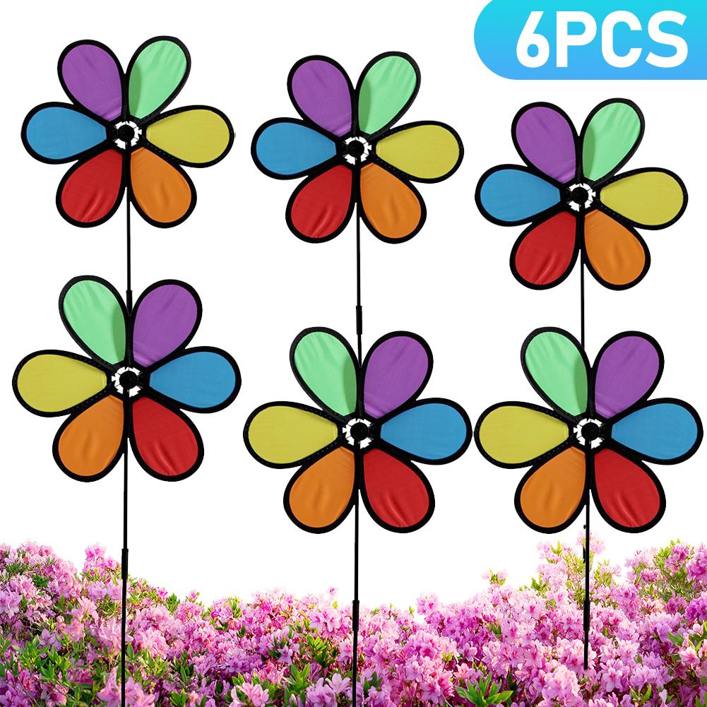 6pcs Flower Wind Spinner Outdoor Bird Repeller Windmill Spinners Birds Deterrent Colorful Rainbow Wind Catchers Garden Decor