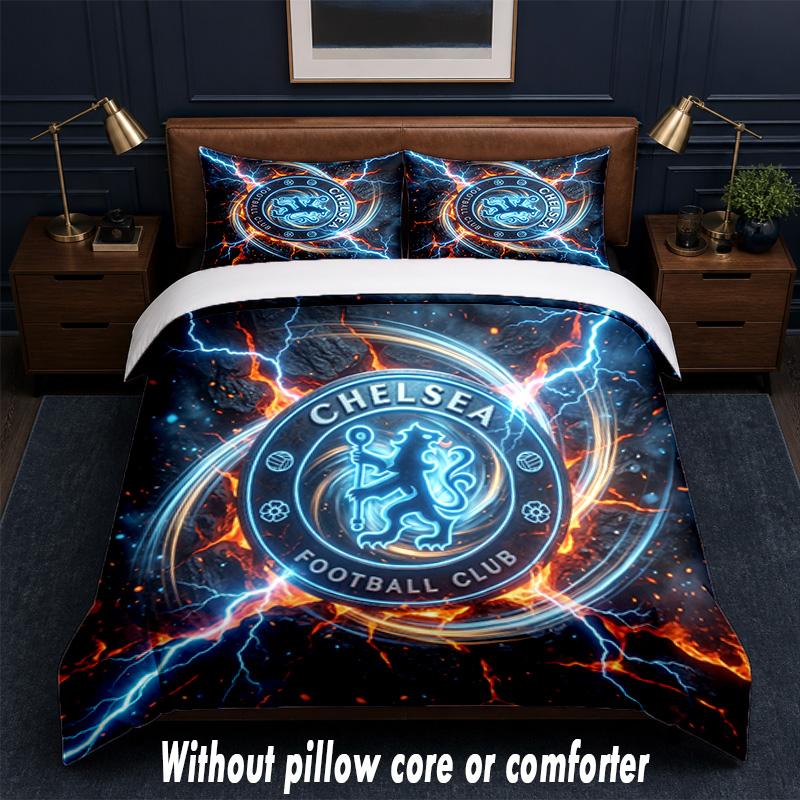 Chelsea FC Design Bed Bedding Set 1 Duvet Cover + 2 Pillowcases Soft Breathable Household Bed Linens