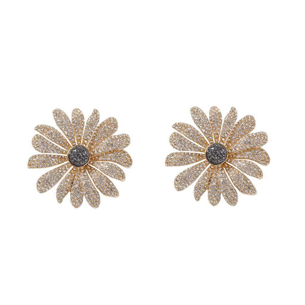 Exaggerated Exquisite Heavy Industry Alloy Full of Diamonds Temperament Big Flower Stud Earrings Medieval Fashion Party Women's Models