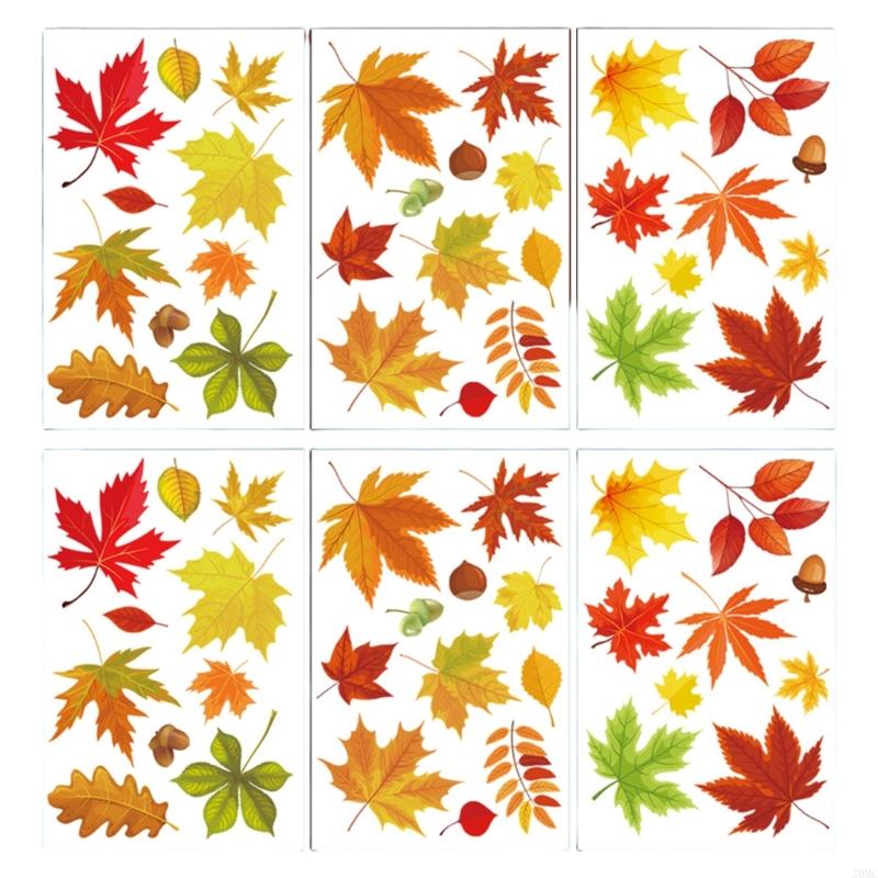 Adhesive Leaf Window 6PCS Removable Fall Season Home J0MC