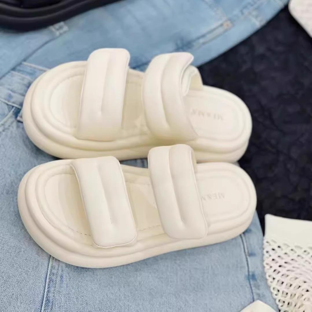 

Платформенные шлепанцы женские летние 2025 новая мода пляжные сандалии липучка хлеб крутые шлепанцы 40