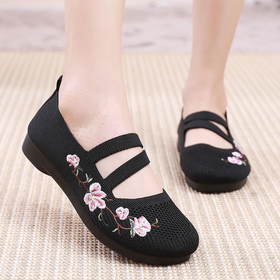 2024 Spring/Summer Women s Embroidered Slip-on Low-cut Beijing Cloth Shoes: Breathable, Non-slip, Soft Sole 38 чёрный
