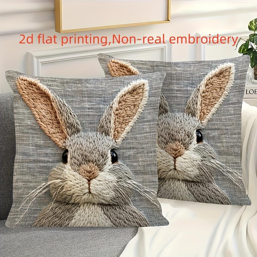 Easter Bunny Pillow Cover Faux Embroidery 2D Print Soft Cozy For Sofa Bed Living Room Spring Farmhouse Decor Cute Rabbit Gifts