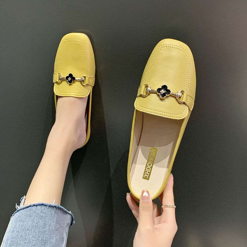 

New slippers women wear square head single shoes women s pregnant women flat heels summer flat bottom lazy bag head half slippers 40 жёлтый