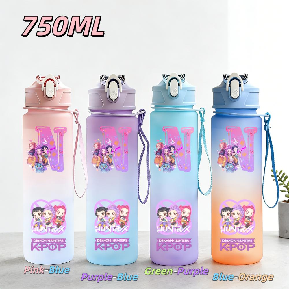 750ML Anime KPop Demon Hunters Sports Water Bottle Leak Proof Colorful Straw Cup Portable Water Bottle designed for Outdoor Sport Fitness