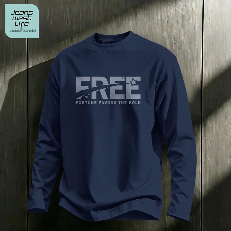 Jeanswest Life Men's Loose Fit Cotton Crewneck Long-Sleeve Tee