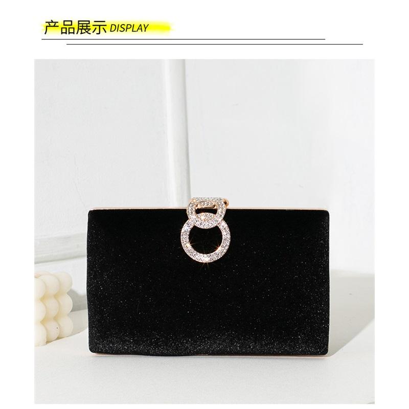 Elegant Solid Velvet Evening Clutch Rhinestone Decor Chain Handbag Luxury Formal Women Purse For Party Banquet