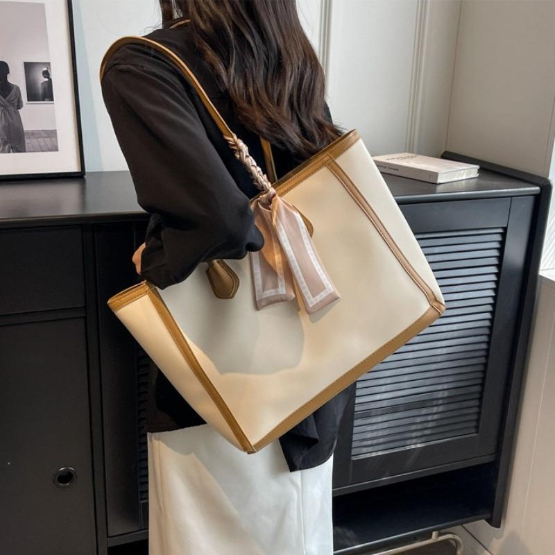 Stylish Women Large Capacity Shoulder Bags,Faux Leather Commuter Purse with Checkered Scarf, Spacious Commuter Tote Bag for Work