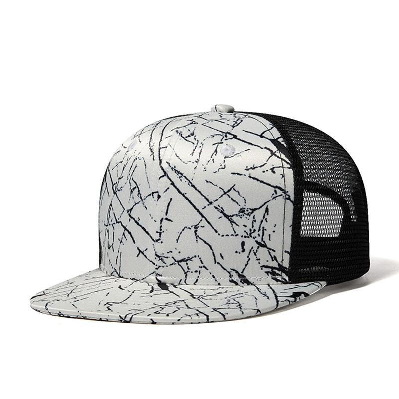 Atmungsaktive Mesh-Baseballkappe mit flachem Schirm für den Außenbereich Hip-Hop Herren Digitaldruck Verstellbare Trucker-Kappe Damen Lässige Snapback Papa-Hüte