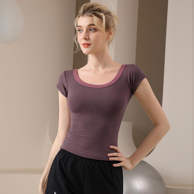 Elastic Cross-Border Yoga Wear: Soft, Thin, Short-Sleeve Sports Pilates T-Shirt, Tight-Fitting Running Top