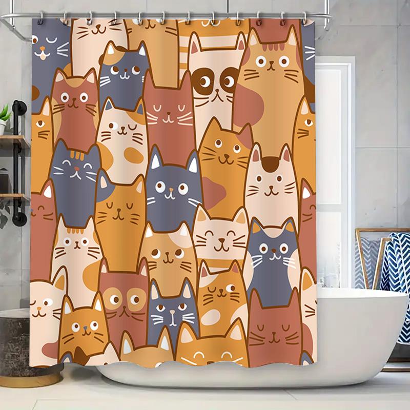 

Adorable Cat Print Shower Curtain For Bathroom Decor Multicolored Pattern Home Decoration Size: 72X84 Inches (180 X 213 Cm) W60H190(CM)-1 Pcs
