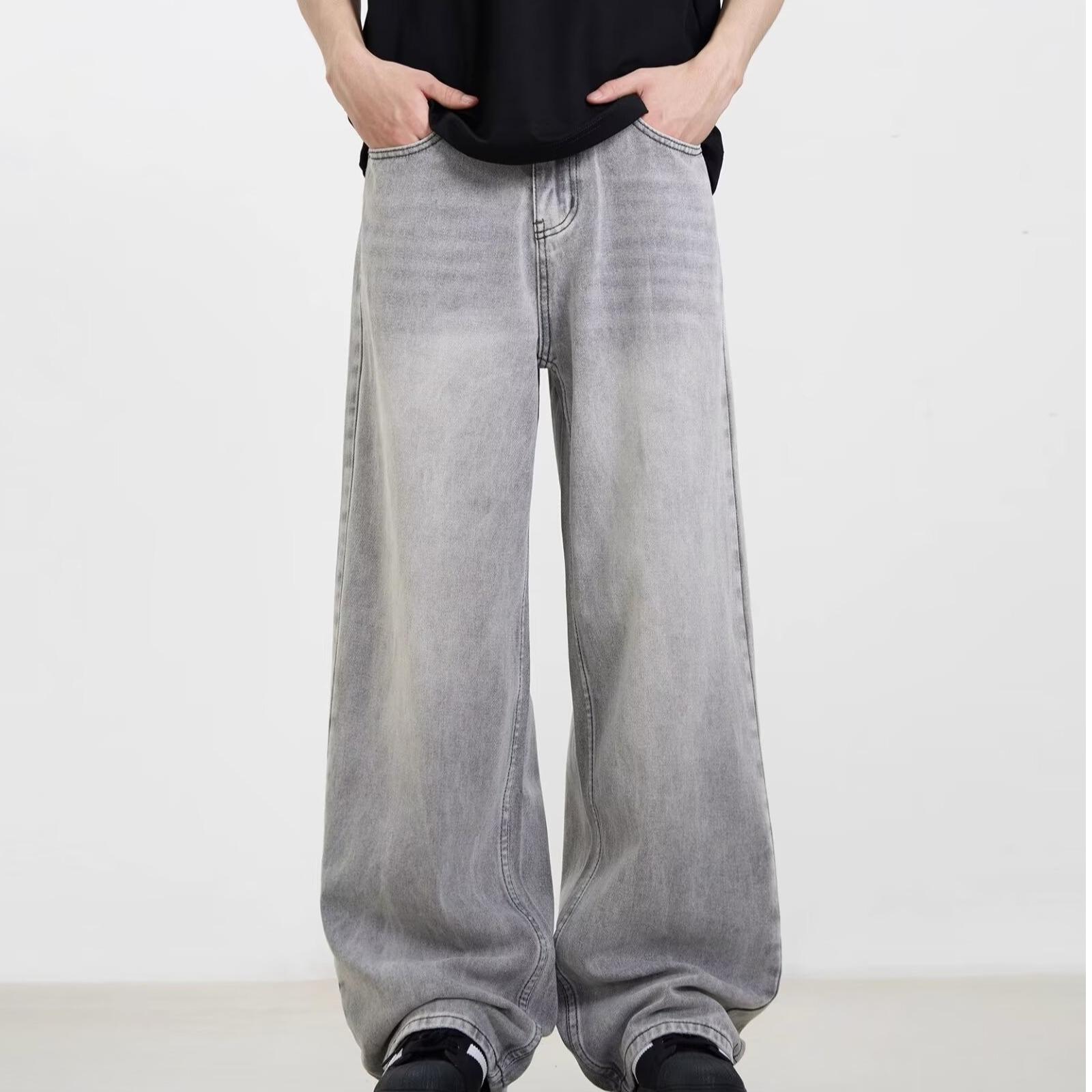 

Унисекс Ретро Джинсы широкие от бедра цвета пепельной розы: Свободные, прямые брюки с драпировкой L серый ясень